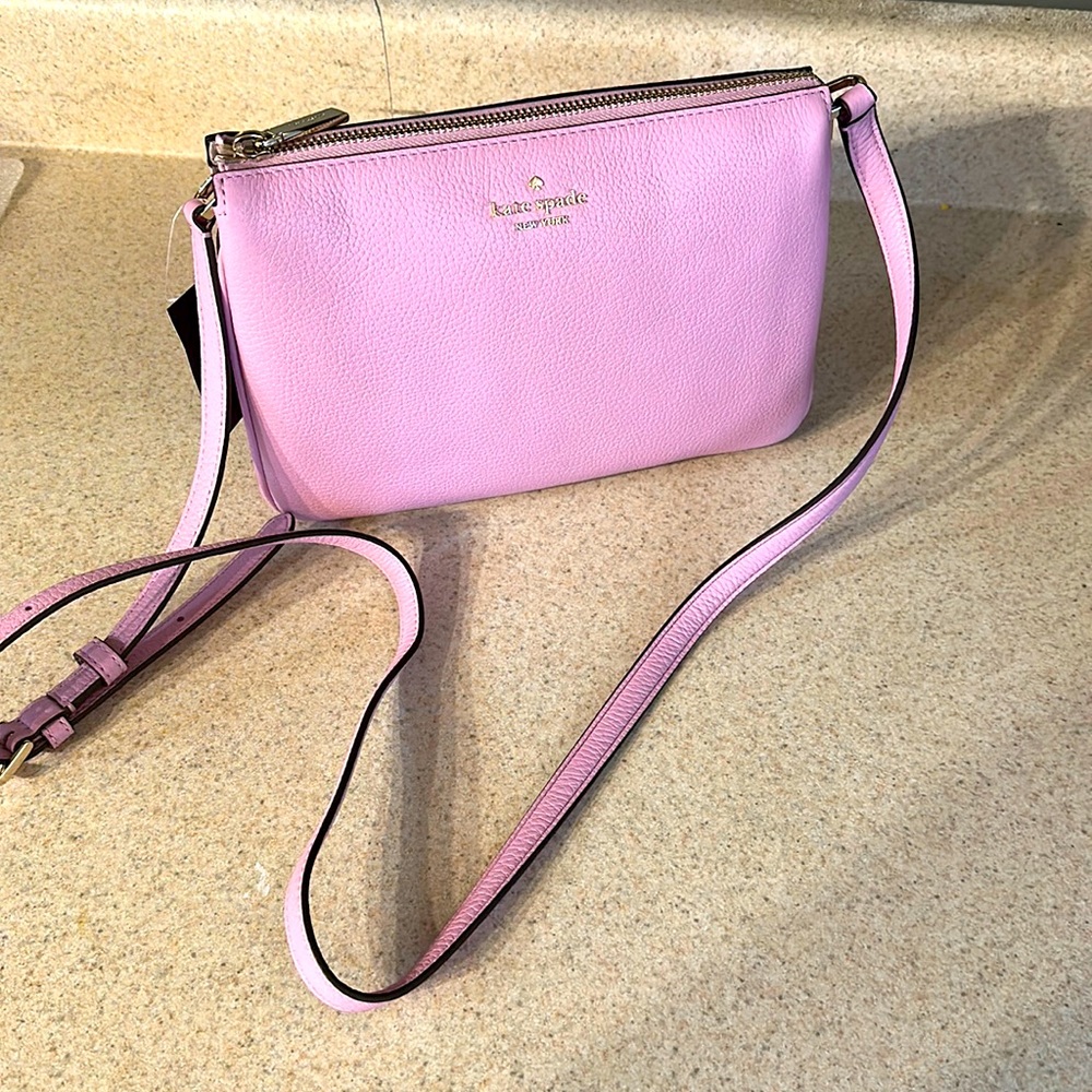 Kate Spade triple gusset crossbody pebbles leather pink .